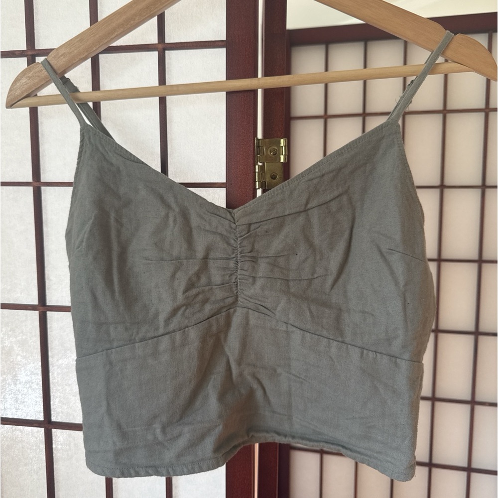 Abercrombie & Fitch Linen Crop Top Cinched Front Stretchy Back S M